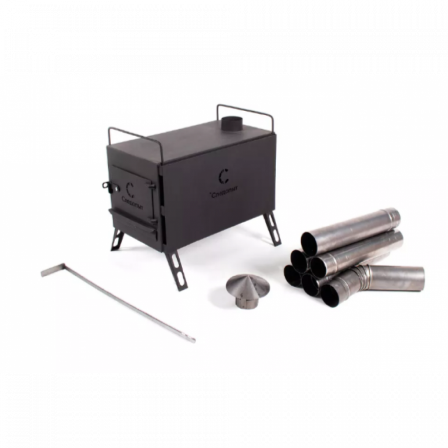 Печь походная Heavy малая (с экранами, угловыми трубами, грибком), сталь 2 мм, Следопыт